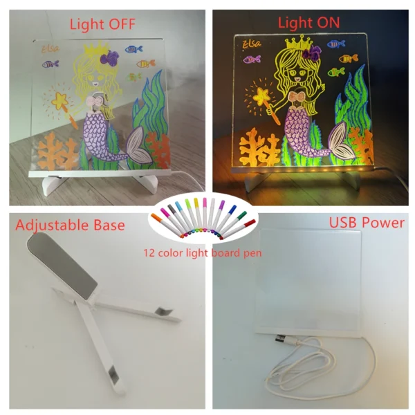 Personalized LED Lamp Acrylic Message Note Board Erasable USB Children‘s Drawing Board Bedroom Night Light Birthday Kids Gift - Image 2