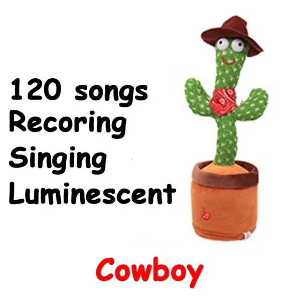 Rechargeable Dancer Cactus Glowing Dancing Electronic Plush Toys Can Sing Record Lighten for Baby Toy Education Funny Gift - Color : Cowboy