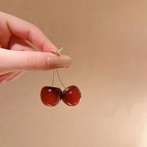 Sweet Red Cherry Earrings Ladies Fashion Delicate Fruit Design Drop Dangle Earrings Wedding Party Korean Ear Jewelry Gift - Image 3