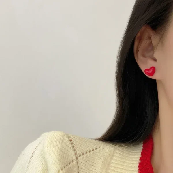Heart Stud Earrings Hearts Simple | Earrings Black Red Color | Girls Earring Red Heart - Stud Earrings - Image 6