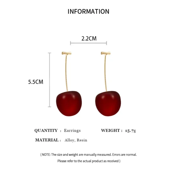 Sweet Red Cherry Earrings Ladies Fashion Delicate Fruit Design Drop Dangle Earrings Wedding Party Korean Ear Jewelry Gift - Image 6