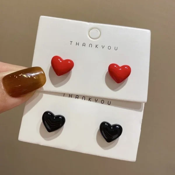 Heart Stud Earrings Hearts Simple | Earrings Black Red Color | Girls Earring Red Heart - Stud Earrings