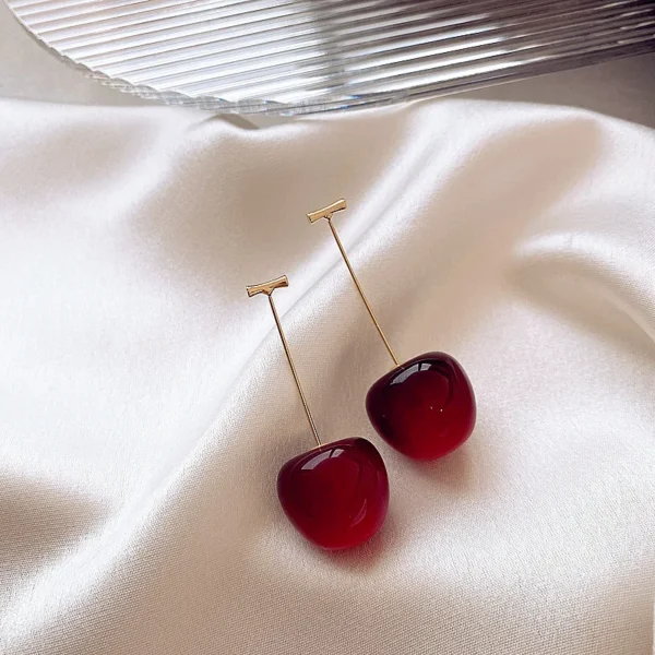 Sweet Red Cherry Earrings Ladies Fashion Delicate Fruit Design Drop Dangle Earrings Wedding Party Korean Ear Jewelry Gift - Image 5