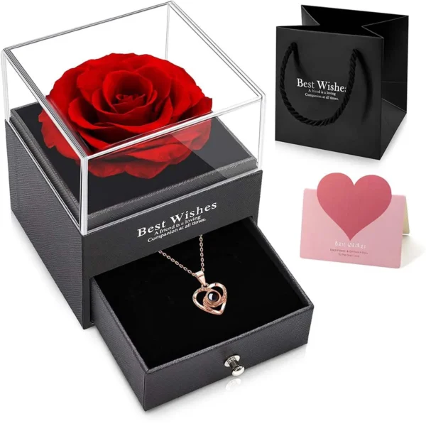 1set Hollow Zircon Love Necklace Female MOTHER'S Day Eternal Flower Artificial Flower Gift Box Jewelry Box - Image 2