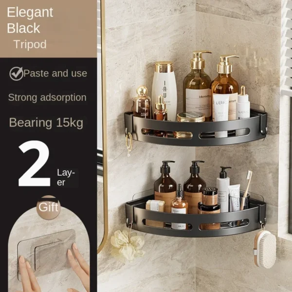 3/2/1 PCS No punching required Bathroom Shampoo Holder Shower Caddy Shelves Storage Shelf Towel Holder Shelves For Bathroom- Color : 2PCS