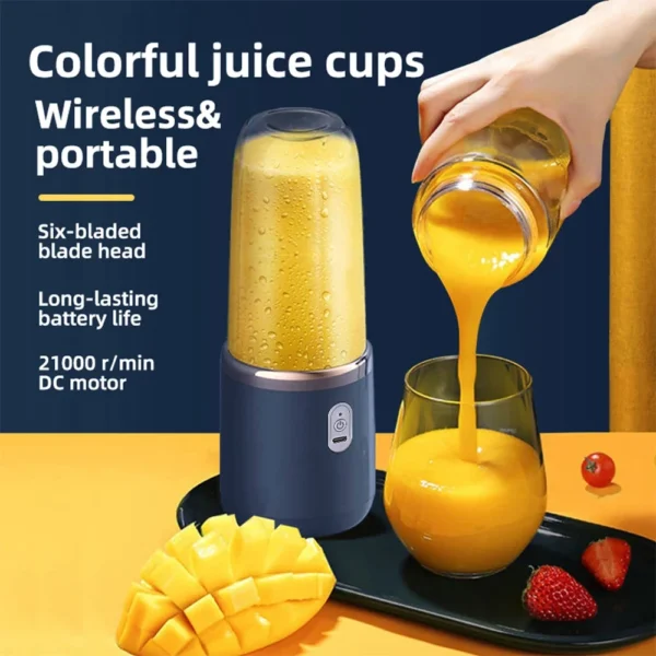 6 Blades Electric Juicer Cup 2 Cups For Travel Portable Juicer Mixer Usb Charge Fresh Fruit Juice Personal Blender Smoothie - Image 2