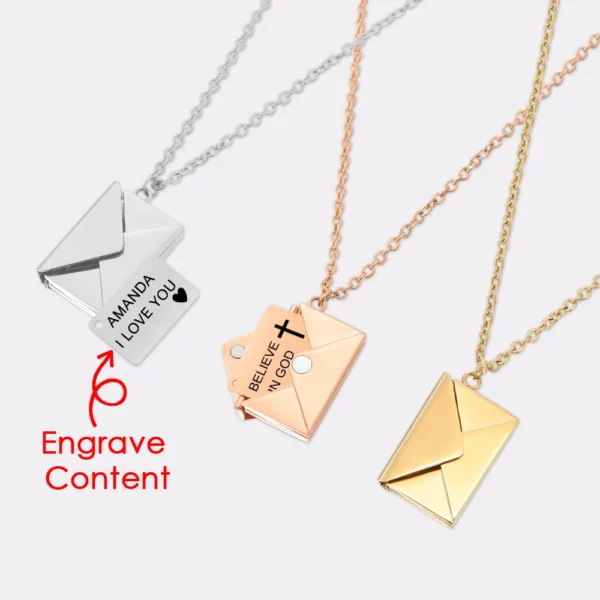 Customized Love Letter Envelope Stainless Steel Pendant Necklace Jewelry Confession You for Valentine Mother Day Gift