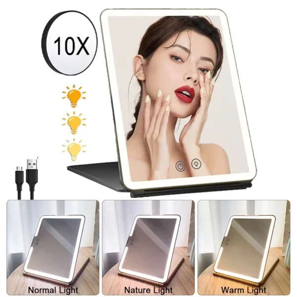 LED Makeup Mirror 10x Magnifying Mirror Portable Foldable Travel Desk Vanity Table Bath Bedroom Mirrors Makeup Tools - Image 2