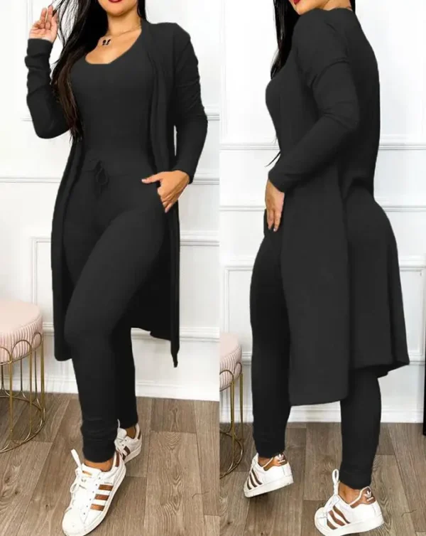 Autumn Women's New Drawstring Pocket Design Jumpsuit & Coat Set Temperament Commuting Women Fashion Suit Sets Two Piece Outfits - Image 5