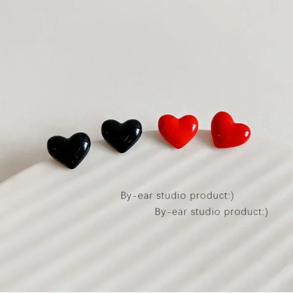 Heart Stud Earrings Hearts Simple | Earrings Black Red Color | Girls Earring Red Heart - Stud Earrings - Image 2