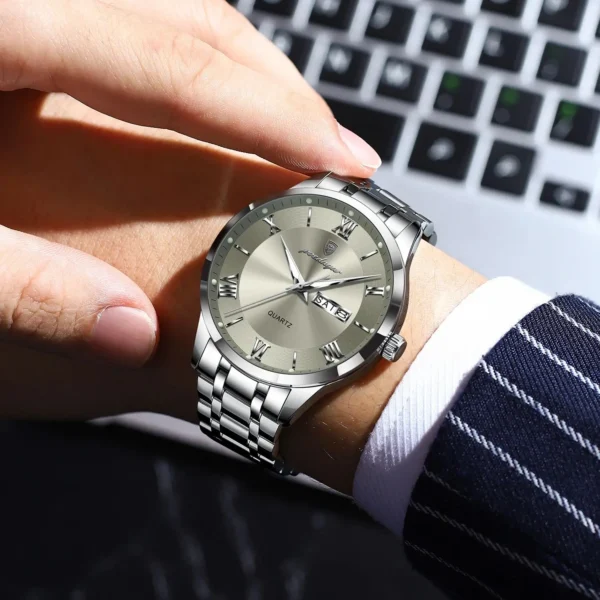 POEDAGAR Luxury Fashion Men Clock Waterproof Luminous Week Date Sports Man Wristwatch Stainless Steel Men's Quartz Watches Reloj - Image 2