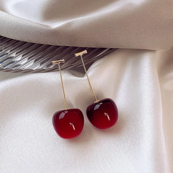 Sweet Red Cherry Earrings Ladies Fashion Delicate Fruit Design Drop Dangle Earrings Wedding Party Korean Ear Jewelry Gift - Image 4