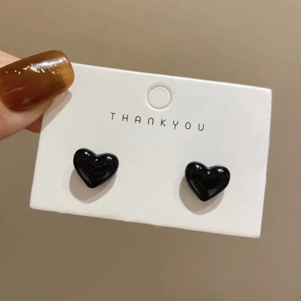 Heart Stud Earrings Hearts Simple | Earrings Black Red Color | Girls Earring Red Heart - Stud Earrings - Image 3