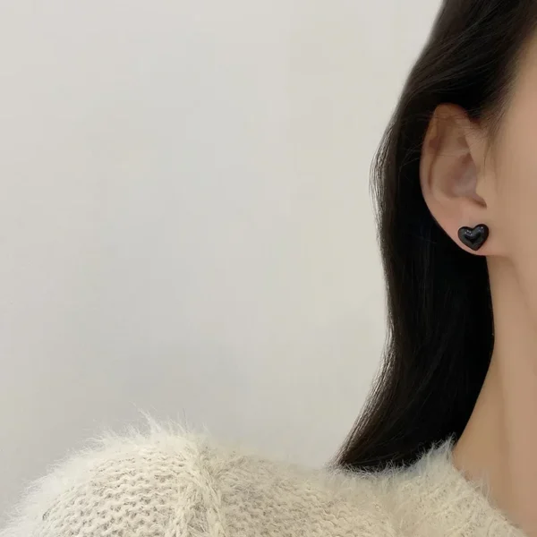Heart Stud Earrings Hearts Simple | Earrings Black Red Color | Girls Earring Red Heart - Stud Earrings - Image 4