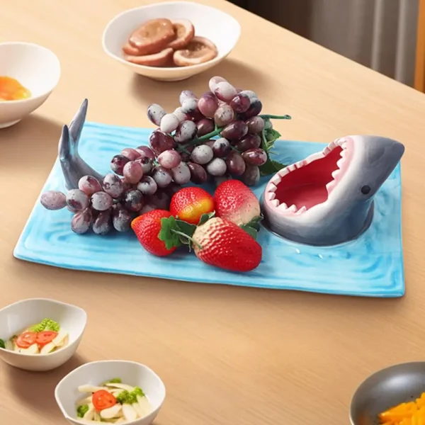 Unique Shark Shape Plate Funny Decorative Ceramic Sushi Plates For Dessert,Cheese Snacks,fruits,vegetable Home Decor Access J6A1 - Image 3