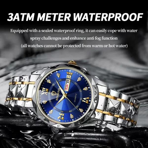 BINBOND Top Brand Luxury Fashion Quartz Watch Men Waterproof Week Date Clock Stainless Steel Sport Watch Men Quartz Wristwatch - Image 2