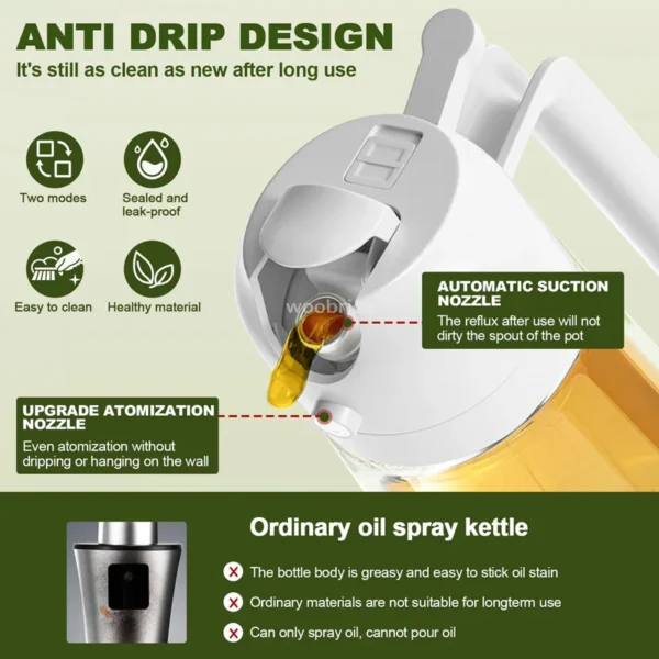 2 in 1 Spray for Olive Oil Spray Sprayer Dispenser Bottle Comfortable Handle Design for Barbecue Air Frying Pan Oven Camping - Image 2