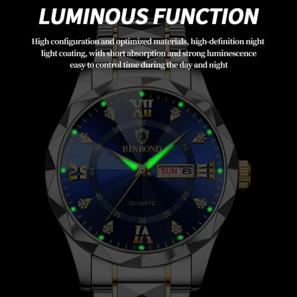 BINBOND Top Brand Luxury Fashion Quartz Watch Men Waterproof Week Date Clock Stainless Steel Sport Watch Men Quartz Wristwatch - Image 3