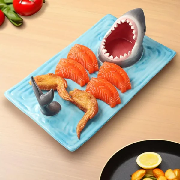 Unique Shark Shape Plate Funny Decorative Ceramic Sushi Plates For Dessert,Cheese Snacks,fruits,vegetable Home Decor Access J6A1 - Image 2