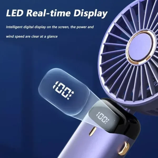 2025 New handheld mini fan foldable portable neck hanging Fans 5 speed USB rechargeable fan with phone stand and display screen - Image 2