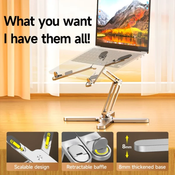 Foldable Laptop Stand 360°Rotation Notebook Table Aluminum Alloy Holder Portable Book Tablet Bracket with Heat Dissipation - Image 5