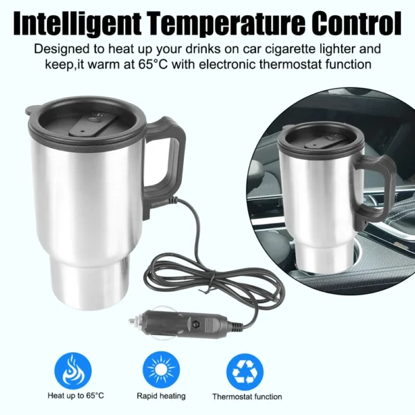 Camping Travel Kettle Electric Heating Car Kettle Vehicle Heating Cup 12V 450ml Stainless Steel Water Coffee Milk Thermal Mug - Image 6