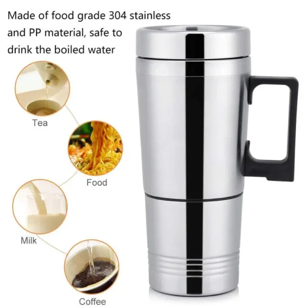 SEAMETAL 12V 24V 300ML Car Heating Cup Stainless Steel Electric Kettle Water Coffee Milk Thermal Mug for Car Winter Accessories - Image 6