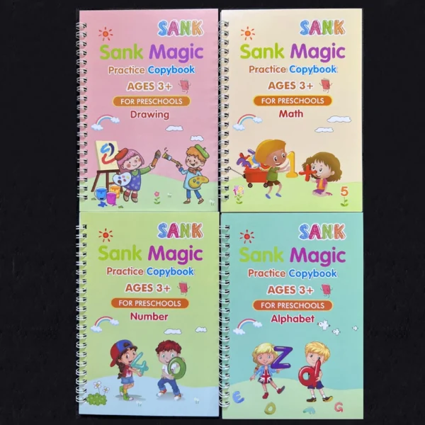 4pcs Sank Magic Practice Copybook Pen Preschools Kids Calligraphy English Verison Free Wiping Children Reusable Writing Book - Image 2