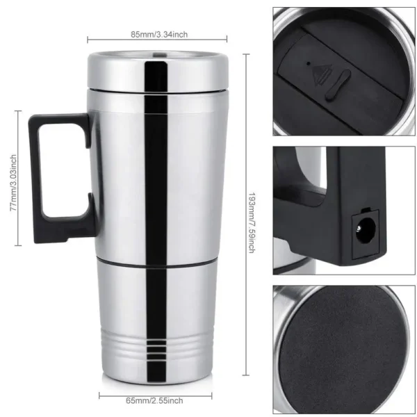 SEAMETAL 12V 24V 300ML Car Heating Cup Stainless Steel Electric Kettle Water Coffee Milk Thermal Mug for Car Winter Accessories - Image 2