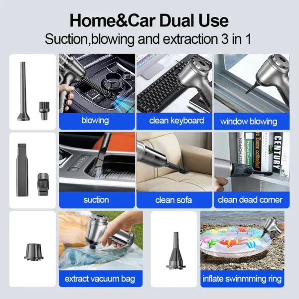 Car Vacuum Cleaner Wireless Portable Vacuum Cleaner 95000PA High Power 2 in 1 Mini Handheld Vacuum Cleaner Blower for Car Home - Image 2