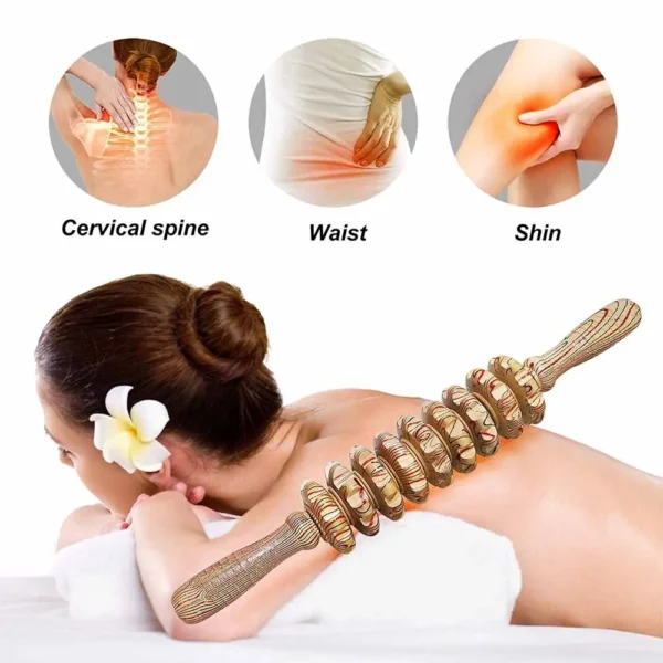 9 Rollers Wooden Massager Handheld Roller Stick Trigger Point Manual Massage Tools for Anti-cellulite, Body Muscle Pain Relief - Image 3