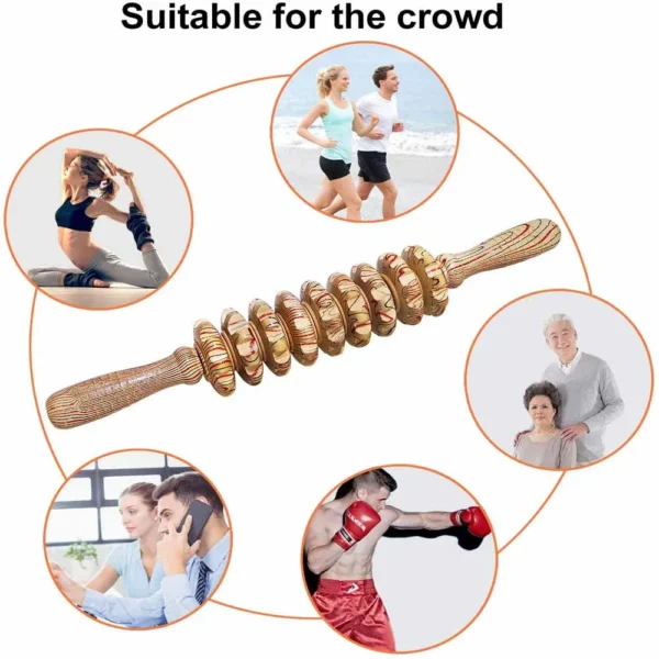 9 Rollers Wooden Massager Handheld Roller Stick Trigger Point Manual Massage Tools for Anti-cellulite, Body Muscle Pain Relief - Image 6