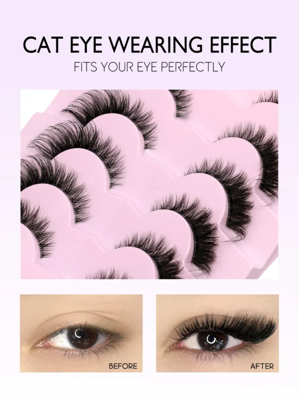 GROINNEYA Cat Eye Lashes Natural long Clear Band Lashes Winged End Eye Elongated Eyelashes Faux Mink Eyelashes Makeup - Image 5